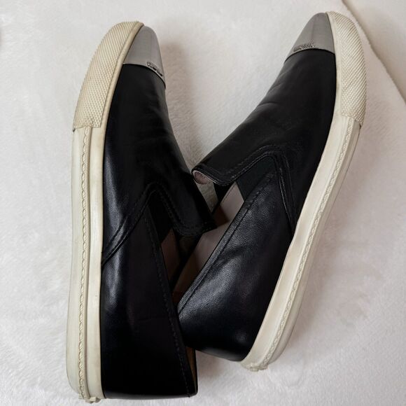 Miu Miu Womens Skate Shoes Black Leather Slip On Metal Cap Toe Size 35.5 Flats - Picture 7 of 10